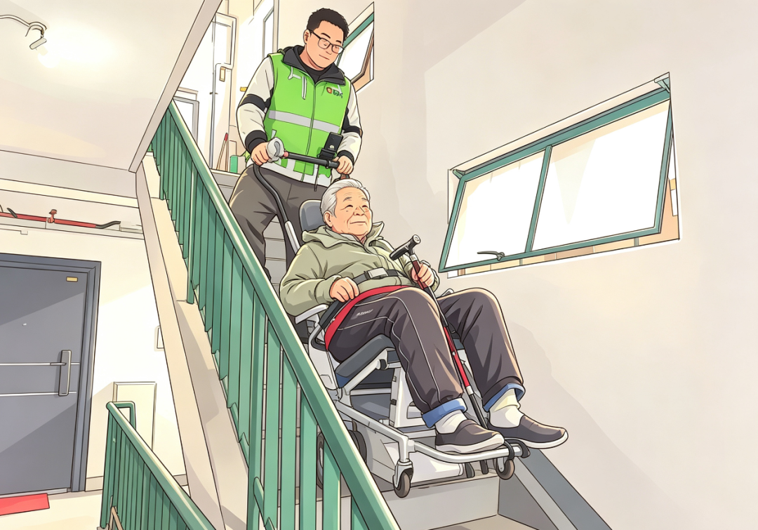 沪东九旬老母亲困居四楼，七旬儿子“抬”不动了……展大爬楼机来解忧！